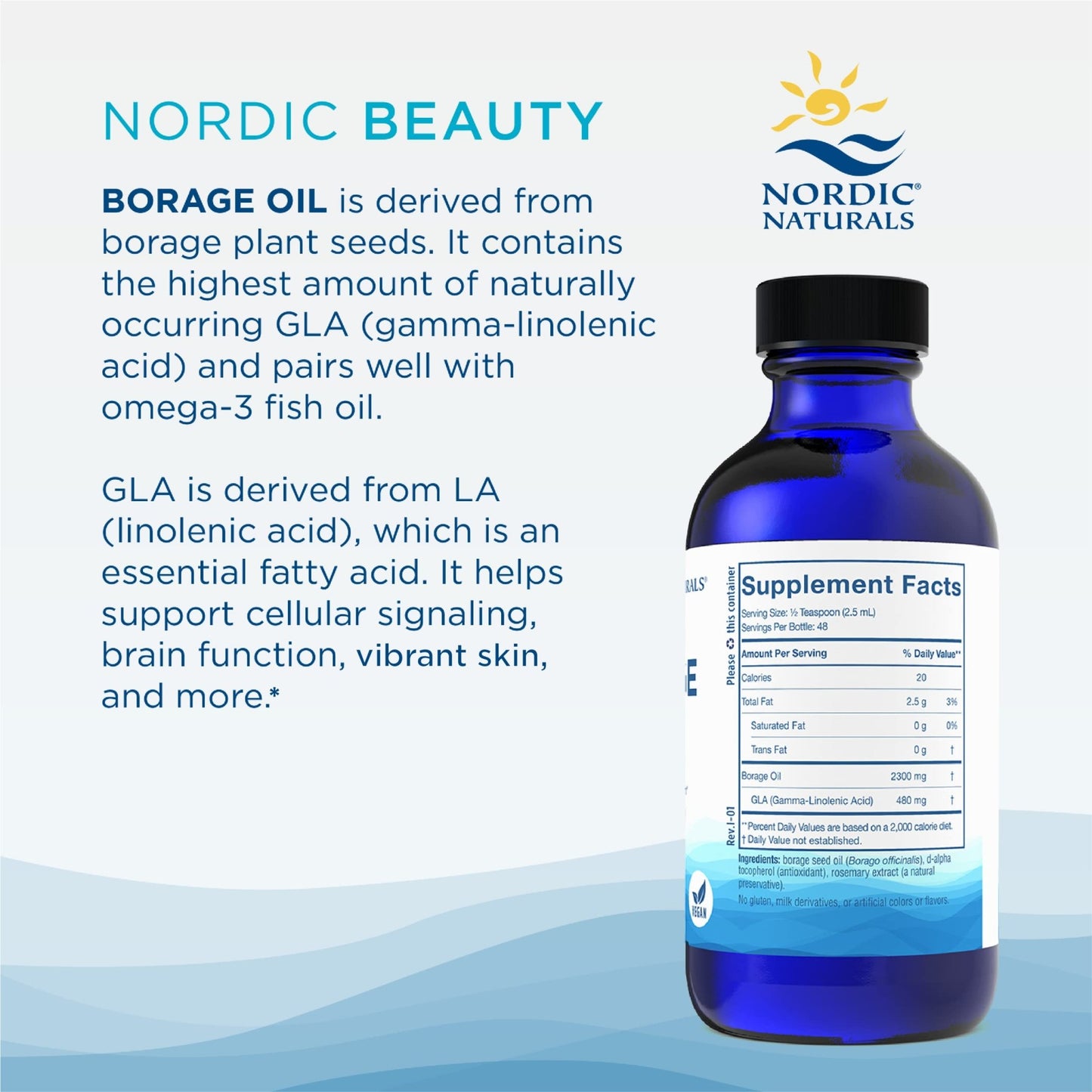 Nordic Naturals Nordic Beauty Borage Oil, Unflavored - 4 Ounces - Borage Seed Oil, Unique Omega-6 for Healthy and Hydrated Skin, 480 Milligrams of GLA - Non-GMO - Vegan, 48 Servings - dailyvitalstore
