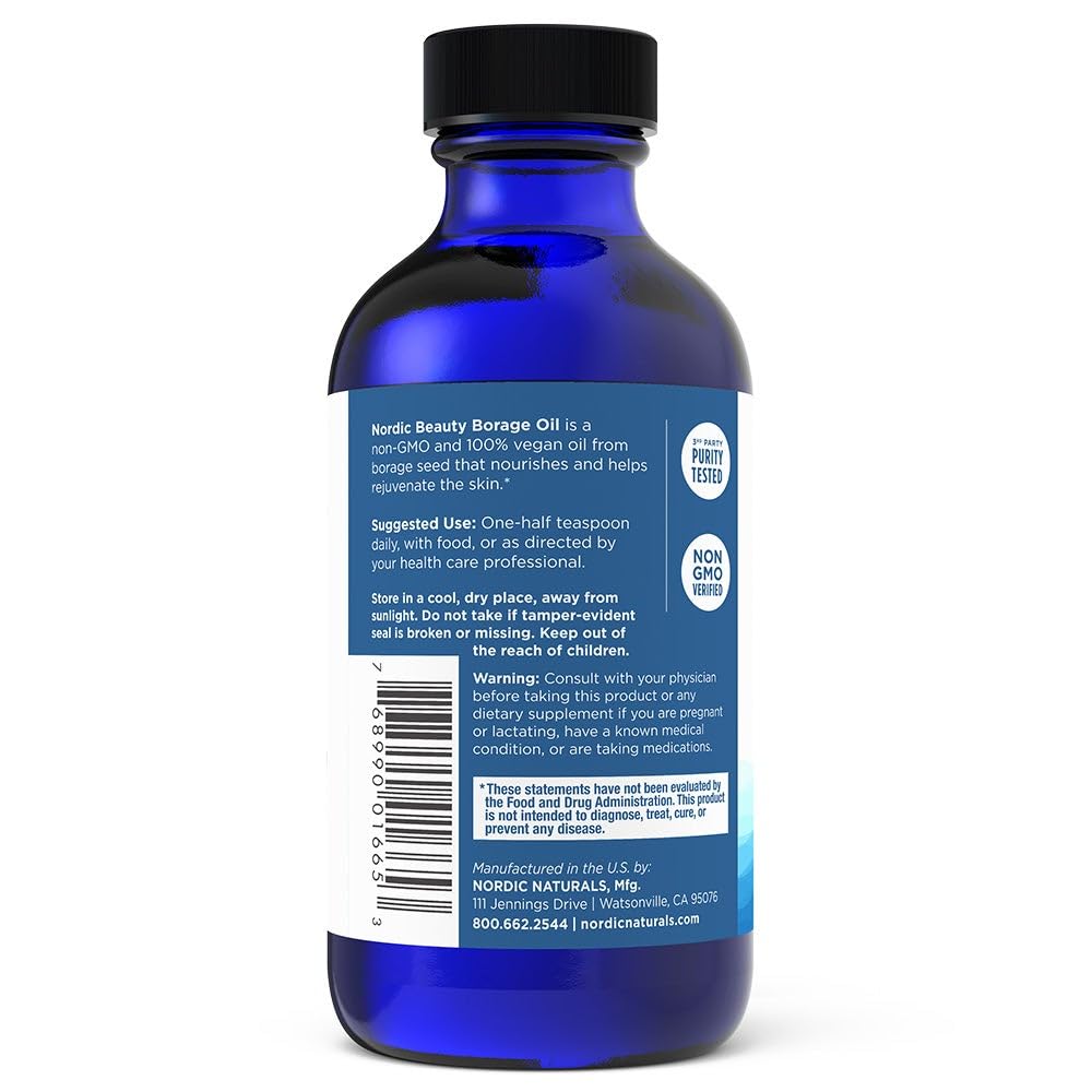 Nordic Naturals Nordic Beauty Borage Oil, Unflavored - 4 Ounces - Borage Seed Oil, Unique Omega-6 for Healthy and Hydrated Skin, 480 Milligrams of GLA - Non-GMO - Vegan, 48 Servings - dailyvitalstore