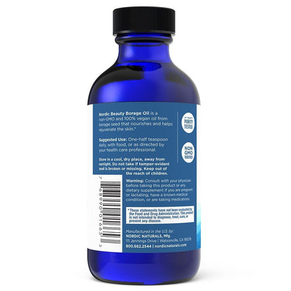 Nordic Naturals Nordic Beauty Borage Oil, Unflavored - 4 Ounces - Borage Seed Oil, Unique Omega-6 for Healthy and Hydrated Skin, 480 Milligrams of GLA - Non-GMO - Vegan, 48 Servings - dailyvitalstore