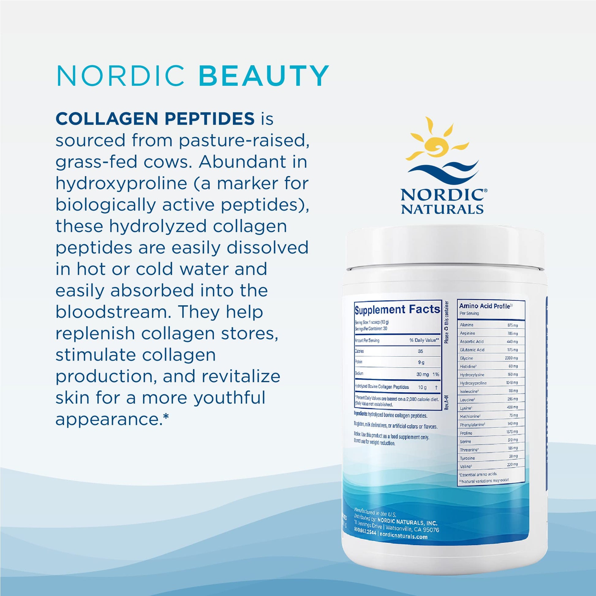 Nordic Naturals Nordic Beauty Collagen Peptides, Unflavored - 10.6 Ounces - Collagen Supplement for Skin Health and Elasticity - for Hot and Cold Beverages - 30 Servings - dailyvitalstore