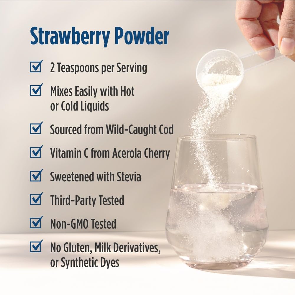 Nordic Naturals Nordic Beauty Marine Collagen Powder, Strawberry - 5.29 Ounces - Collagen Powder Supplement for Healthy Skin, Joints, and Bones, Vitamin C for Antioxidant Support - 30 Servings - dailyvitalstore
