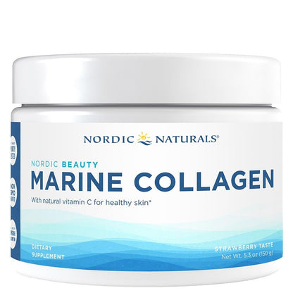 Nordic Naturals Nordic Beauty Marine Collagen Powder, Strawberry - 5.29 Ounces - Collagen Powder Supplement for Healthy Skin, Joints, and Bones, Vitamin C for Antioxidant Support - 30 Servings - dailyvitalstore