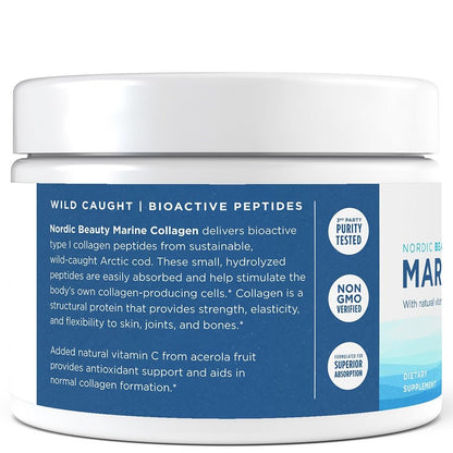 Nordic Naturals Nordic Beauty Marine Collagen Powder, Strawberry - 5.29 Ounces - Collagen Powder Supplement for Healthy Skin, Joints, and Bones, Vitamin C for Antioxidant Support - 30 Servings - dailyvitalstore