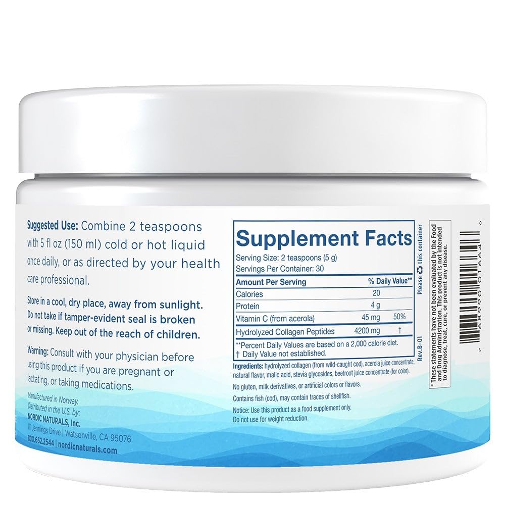 Nordic Naturals Nordic Beauty Marine Collagen Powder, Strawberry - 5.29 Ounces - Collagen Powder Supplement for Healthy Skin, Joints, and Bones, Vitamin C for Antioxidant Support - 30 Servings - dailyvitalstore