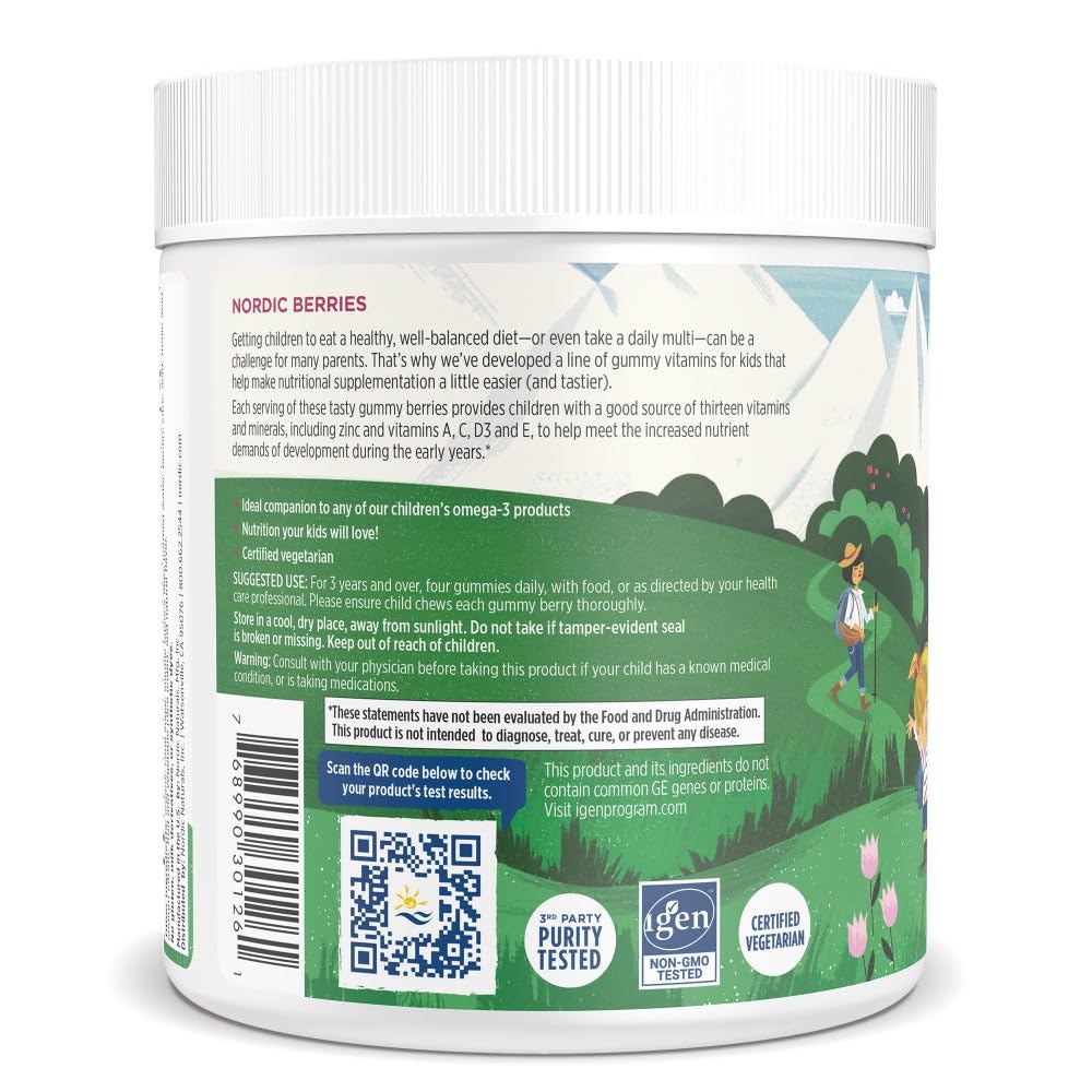 Nordic Naturals Nordic Berries, Cherry Berry - 120 Gummy Berries - Great-Tasting Multivitamin for Ages 2+ - Growth, Development, Optimal Wellness - Non-GMO, Vegetarian - 30 Servings - dailyvitalstore