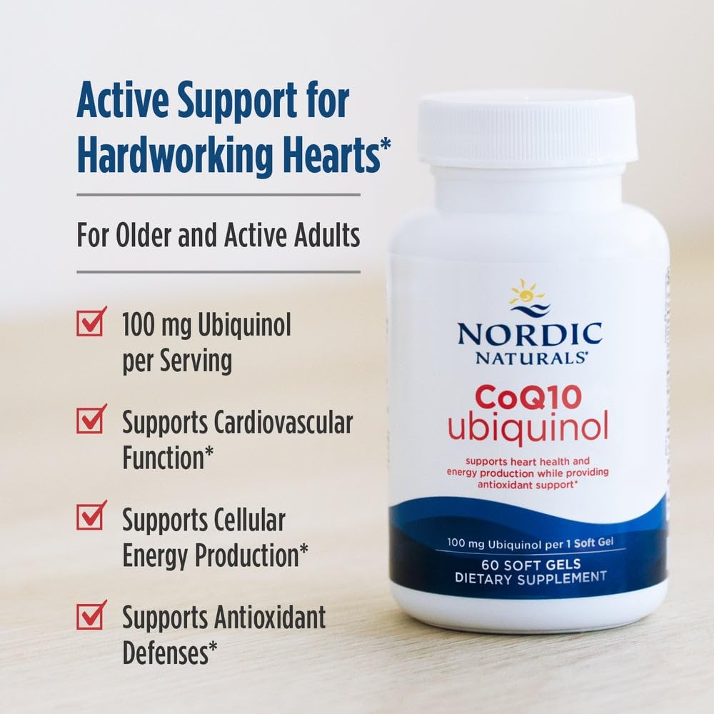 Nordic Naturals Nordic CoQ10 Ubiquinol - 60 Mini Soft Gels - 100 mg Coenzyme Q10 (CoQ10) Ubiquinol - Heart & Brain Health, Cellular Energy Production, Antioxidant Support - Non-GMO - 60 Servings - dailyvitalstore