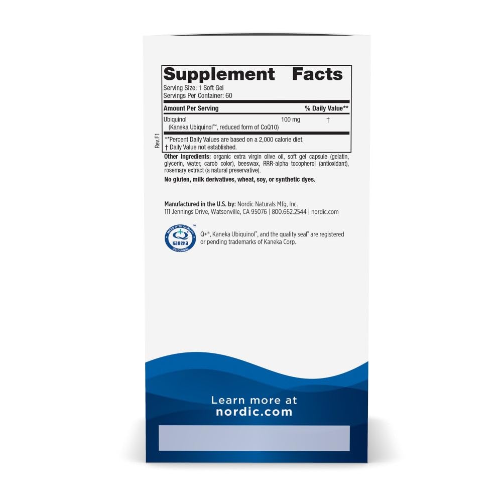Nordic Naturals Nordic CoQ10 Ubiquinol - 60 Mini Soft Gels - 100 mg Coenzyme Q10 (CoQ10) Ubiquinol - Heart & Brain Health, Cellular Energy Production, Antioxidant Support - Non-GMO - 60 Servings - dailyvitalstore