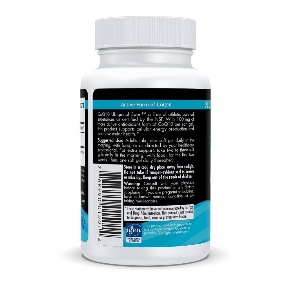 Nordic Naturals Nordic CoQ10 Ubiquinol Sport - 60 Mini Soft Gels - 100 mg Ubiquinol - Heart Health, Physical Performance, Cellular Energy Production - Non-GMO - 60 Servings - dailyvitalstore