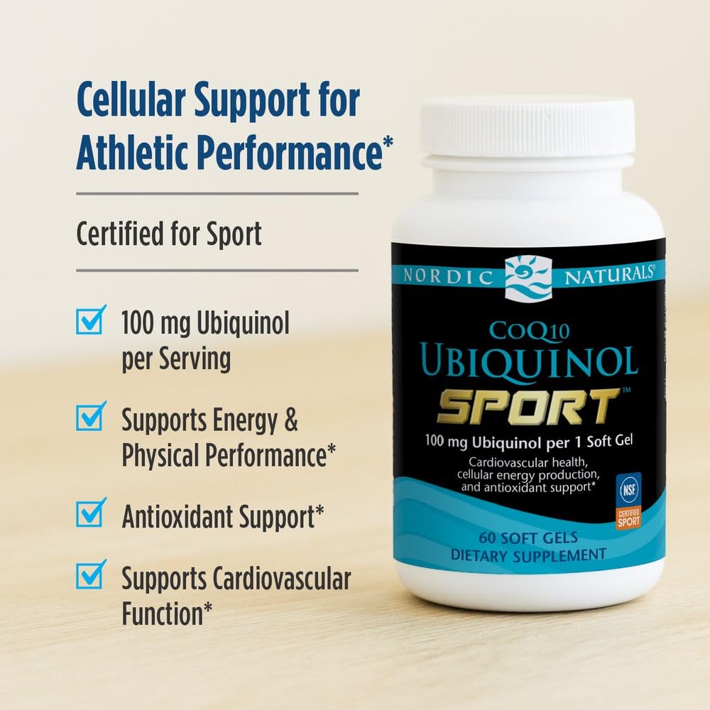 Nordic Naturals Nordic CoQ10 Ubiquinol Sport - 60 Mini Soft Gels - 100 mg Ubiquinol - Heart Health, Physical Performance, Cellular Energy Production - Non-GMO - 60 Servings - dailyvitalstore