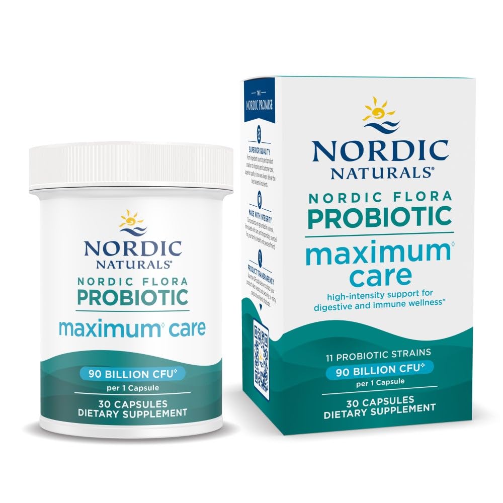 Nordic Naturals Nordic Flora Probiotic Maximum Care, 30 Capsules, 11 Probiotic Strains for Daily Immune and Digestive Health Support, Vegan, 30 Servings - dailyvitalstore