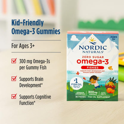 Nordic Naturals Nordic Omega-3 Fishies, Tutti Frutti - 36 Fishies - 300 mg Total Omega-3s with EPA & DHA - Healthy Brain, Mood, Vision & Immune System - Non-GMO - 36 Servings - dailyvitalstore