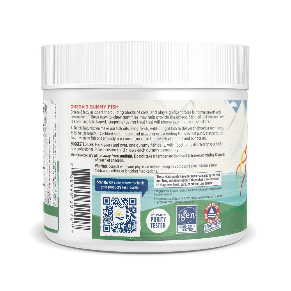 Nordic Naturals Nordic Omega-3 Gummy Fish, Tangerine - 30 Gummy Fish - 124 mg Total Omega-3s with EPA & DHA - Non-GMO - 30 Servings - dailyvitalstore