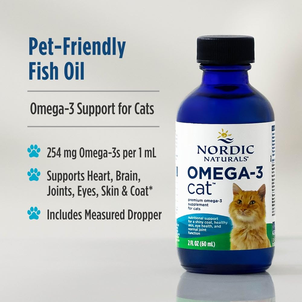 Nordic Naturals Omega-3 Cat, Unflavored - 2 oz - 304 mg Omega-3 Per One mL - Fish Oil for Cats with EPA & DHA - Promotes Heart, Skin, Coat, & Immune Health - Non-GMO - dailyvitalstore