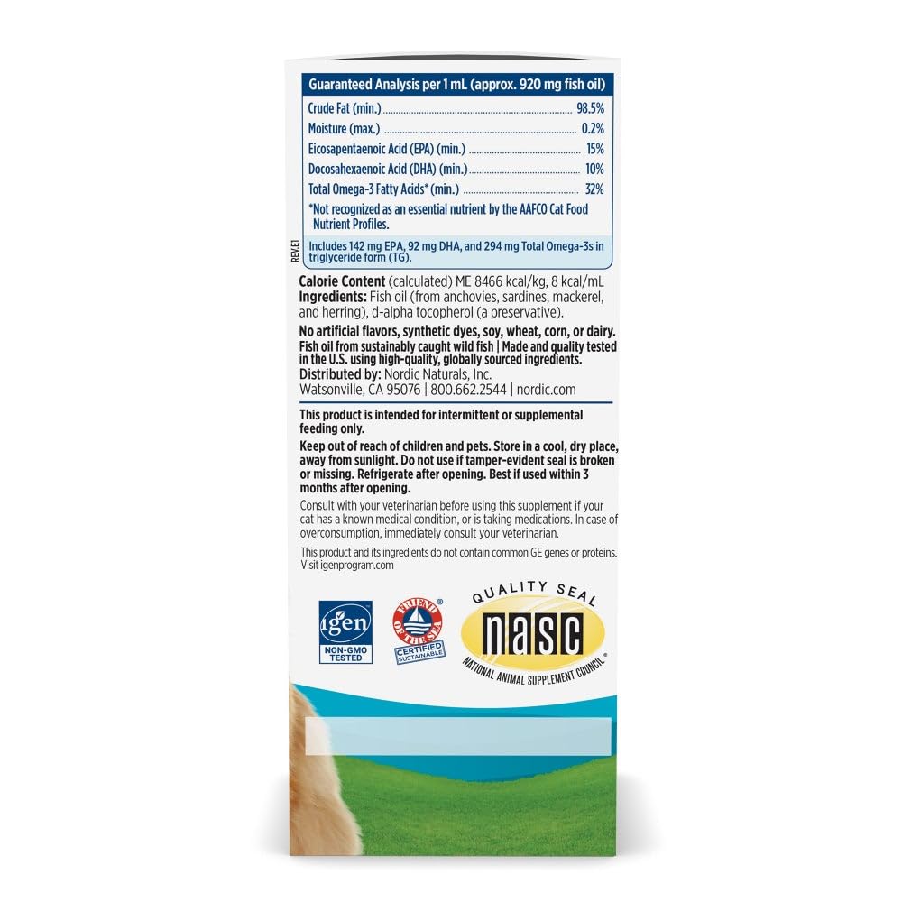 Nordic Naturals Omega-3 Cat, Unflavored - 2 oz - 304 mg Omega-3 Per One mL - Fish Oil for Cats with EPA & DHA - Promotes Heart, Skin, Coat, & Immune Health - Non-GMO - dailyvitalstore