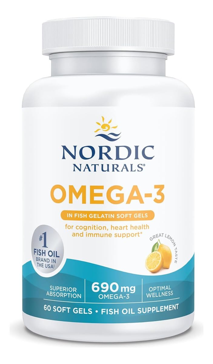 Nordic Naturals Omega-3 in Fish Gelatin, Lemon Flavor - 60 Fish Gels - 690 mg Omega-3 - Fish Oil - EPA & DHA - Immune Support, Brain & Heart Health, Optimal Wellness - Non-GMO - 30 Servings - dailyvitalstore
