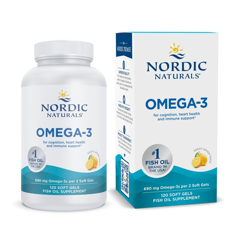 Nordic Naturals Omega-3, Lemon Flavor - 120 Soft Gels - 690 mg Omega-3 - Fish Oil - EPA & DHA - Immune Support, Brain & Heart Health, Optimal Wellness - Non-GMO - 60 Servings - dailyvitalstore