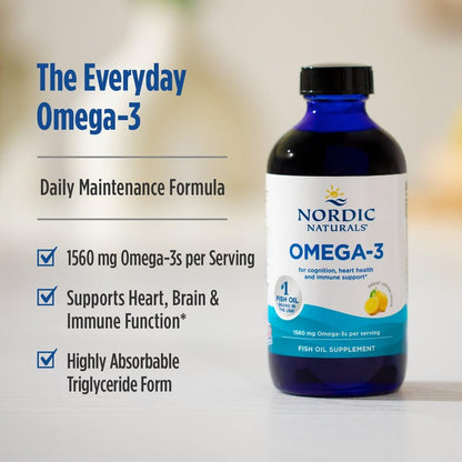Nordic Naturals Omega-3, Lemon Flavor - 16 oz - 1560 mg Omega-3 - Fish Oil - EPA & DHA - Immune Support, Brain & Heart Health, Optimal Wellness - Non-GMO - 96 Servings - dailyvitalstore