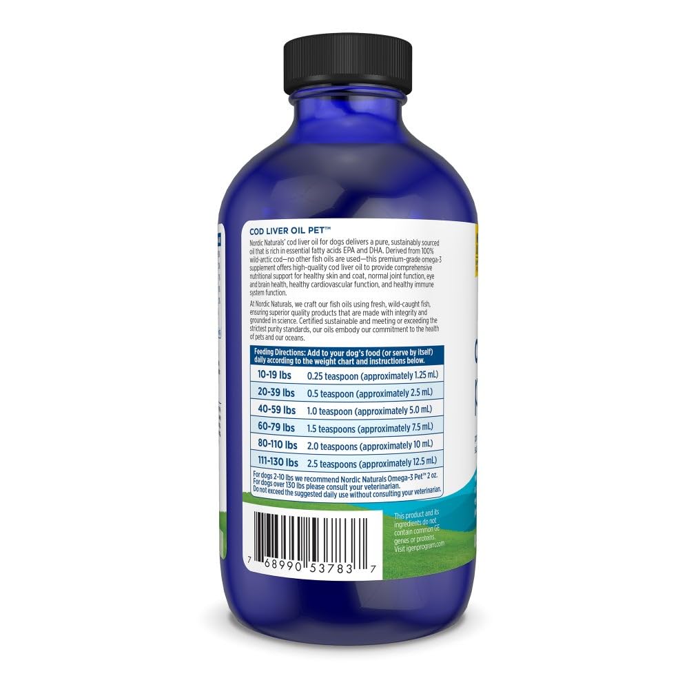 Nordic Naturals Omega-3 Pet Bundle - 2 oz Omega-3 Fish Oil for Small Dogs & Cats, 8 oz Pet Cod Liver Oil Promotes Heart, Skin, Coat, & Immune Health - dailyvitalstore