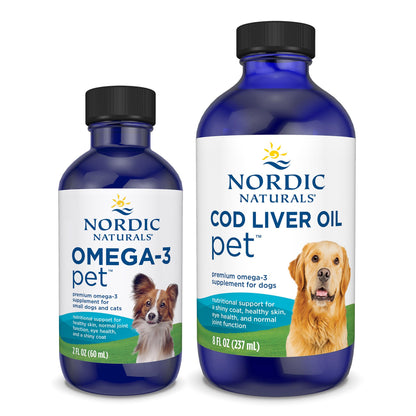 Nordic Naturals Omega-3 Pet Bundle - 2 oz Omega-3 Fish Oil for Small Dogs & Cats, 8 oz Pet Cod Liver Oil Promotes Heart, Skin, Coat, & Immune Health - dailyvitalstore