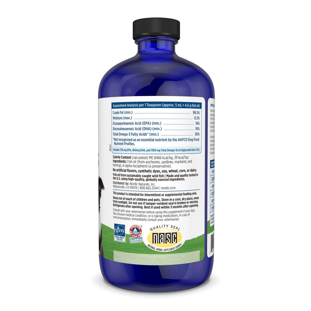 Nordic Naturals Omega-3 Pet, Unflavored - 16 oz - 1380 mg Omega-3 Per Teaspoon - Fish Oil for Large to Very Large Dogs with EPA & DHA - Promotes Heart, Skin, Coat, & Immune Health - dailyvitalstore