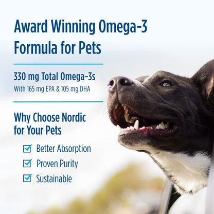 Nordic Naturals Omega-3 Pet, Unflavored - 180 Soft Gels - 320 mg Omega-3 Per Soft Gel - Fish Oil for Dogs with EPA & DHA - Promotes Heart, Skin, Coat, & Immune Health - dailyvitalstore