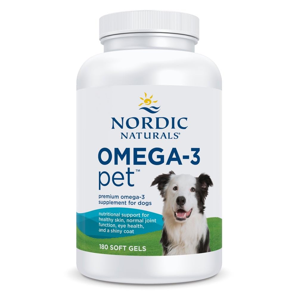 Nordic Naturals Omega-3 Pet, Unflavored - 180 Soft Gels - 320 mg Omega-3 Per Soft Gel - Fish Oil for Dogs with EPA & DHA - Promotes Heart, Skin, Coat, & Immune Health - dailyvitalstore