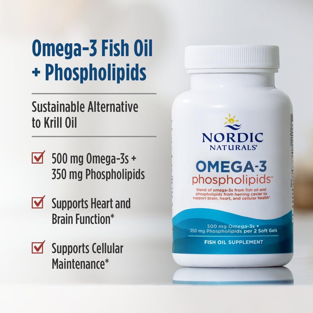 Nordic Naturals Omega-3 Phospholipids, Unflavored - 60 Soft Gels - 500 mg Omega-3 & 350 mg Phospholipids - Heart & Brain Health - Small, Easy-to-Swallow Soft Gels - Non-GMO - 30 Servings - dailyvitalstore