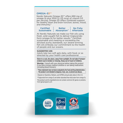 Nordic Naturals Omega-3D, Lemon Flavor - 120 Soft Gels - 690 mg Omega-3 + 1000 IU Vitamin D3 - Fish Oil - EPA & DHA - Immune Support, Brain & Heart Health, Healthy Bones - Non-GMO - 60 Servings - dailyvitalstore