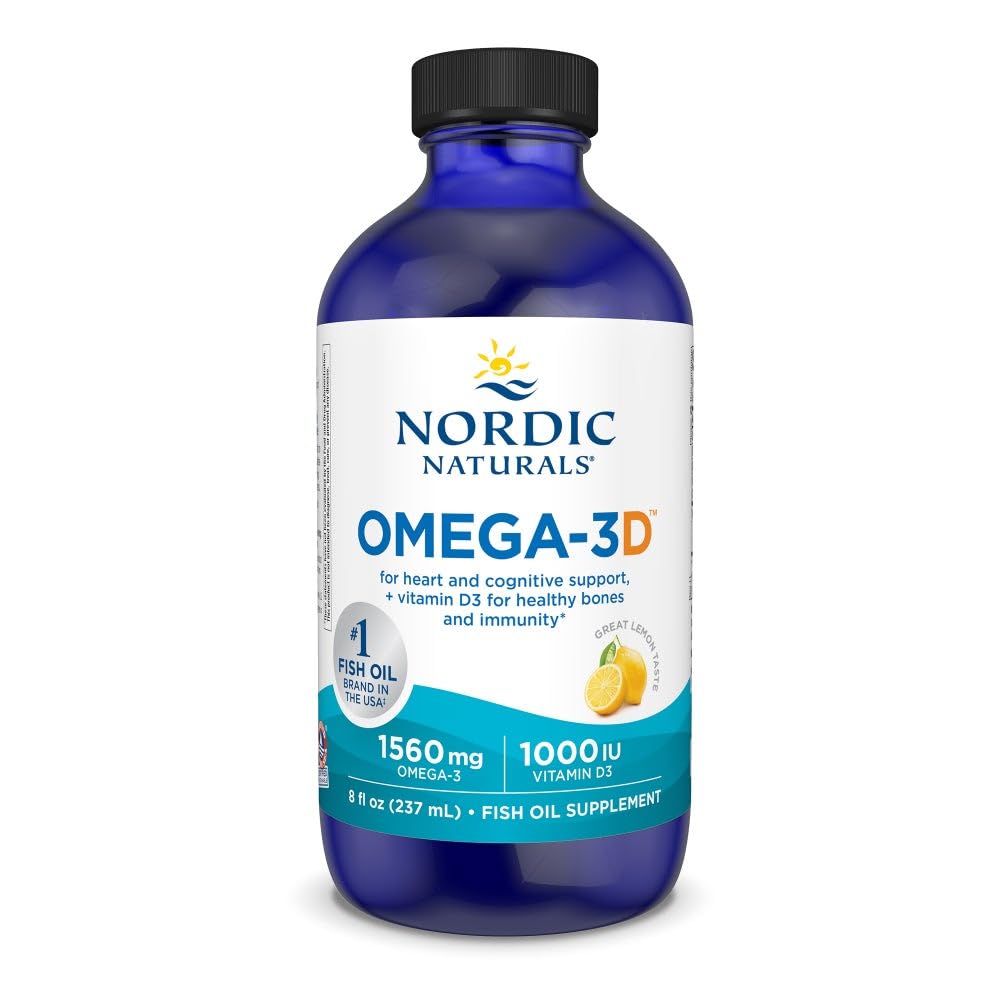 Nordic Naturals Omega-3D, Lemon Flavor - 8 oz - 1560 mg Omega-3 + 1000 IU Vitamin D3 - Fish Oil - EPA & DHA - Immune Support, Brain & Heart Health, Healthy Bones - Non-GMO - 48 Servings - dailyvitalstore
