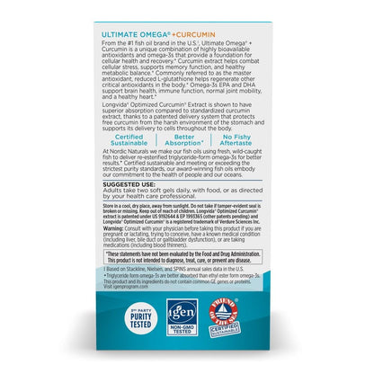 Nordic Naturals Omega Curcumin, Lemon - 60 Soft Gels - 1200 mg Omega-3 + 400 mg Optimized Curcumin - Combats Cellular Stress - Non-GMO - 30 Servings - dailyvitalstore