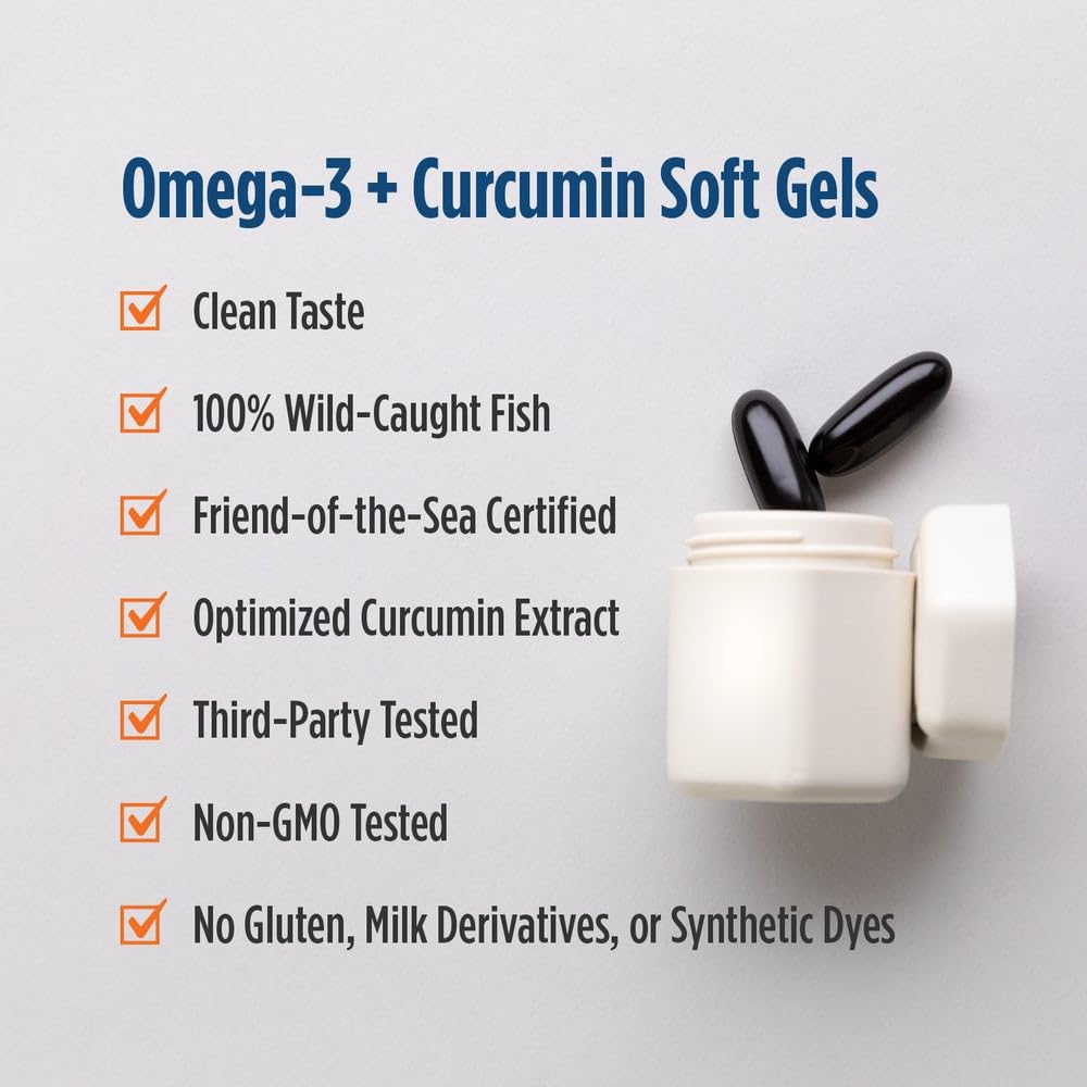 Nordic Naturals Omega Curcumin, Lemon - 60 Soft Gels - 1200 mg Omega-3 + 400 mg Optimized Curcumin - Combats Cellular Stress - Non-GMO - 30 Servings - dailyvitalstore