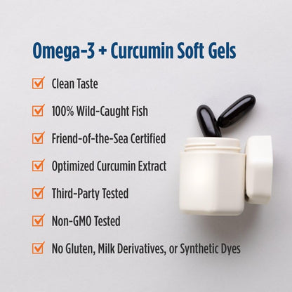 Nordic Naturals Omega Curcumin, Lemon - 60 Soft Gels - 1200 mg Omega-3 + 400 mg Optimized Curcumin - Combats Cellular Stress - Non-GMO - 30 Servings - dailyvitalstore