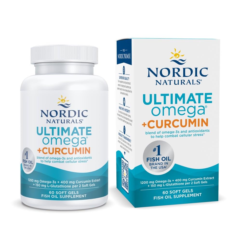 Nordic Naturals Omega Curcumin, Lemon - 60 Soft Gels - 1200 mg Omega-3 + 400 mg Optimized Curcumin - Combats Cellular Stress - Non-GMO - 30 Servings - dailyvitalstore