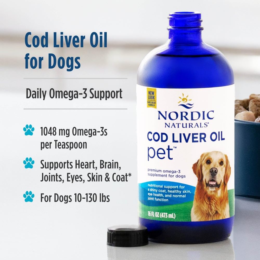 Nordic Naturals Pet Cod Liver Oil, Unflavored - 16 oz - 1048 mg Omega-3 Per Teaspoon - Fish Oil for Dogs with EPA & DHA - Promotes Skin, Coat, & Immune Health - dailyvitalstore