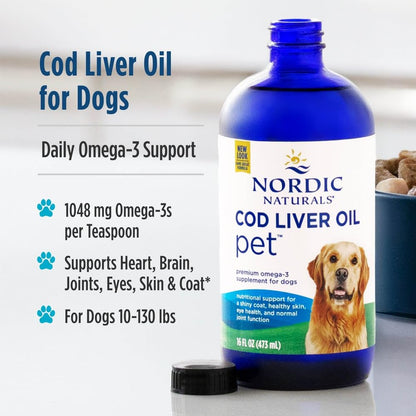 Nordic Naturals Pet Cod Liver Oil, Unflavored - 16 oz - 1048 mg Omega-3 Per Teaspoon - Fish Oil for Dogs with EPA & DHA - Promotes Skin, Coat, & Immune Health - dailyvitalstore