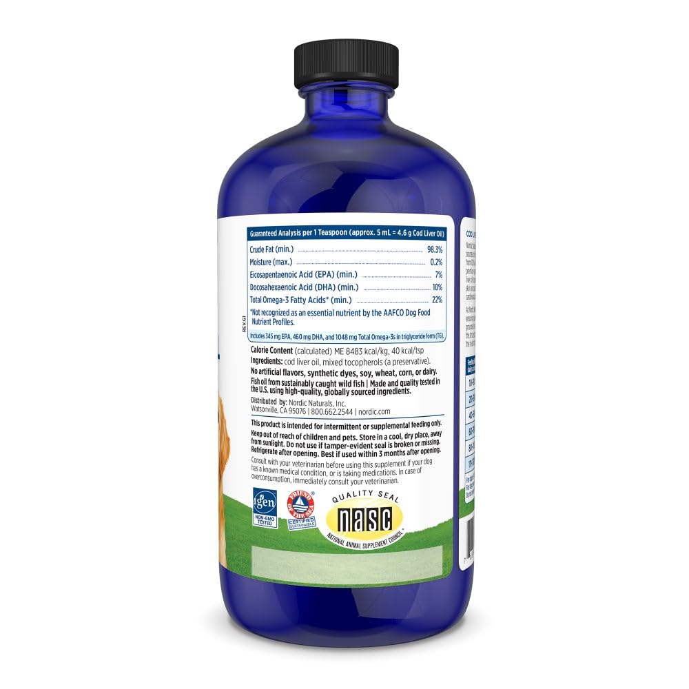 Nordic Naturals Pet Cod Liver Oil, Unflavored - 16 oz - 1048 mg Omega-3 Per Teaspoon - Fish Oil for Dogs with EPA & DHA - Promotes Skin, Coat, & Immune Health - dailyvitalstore