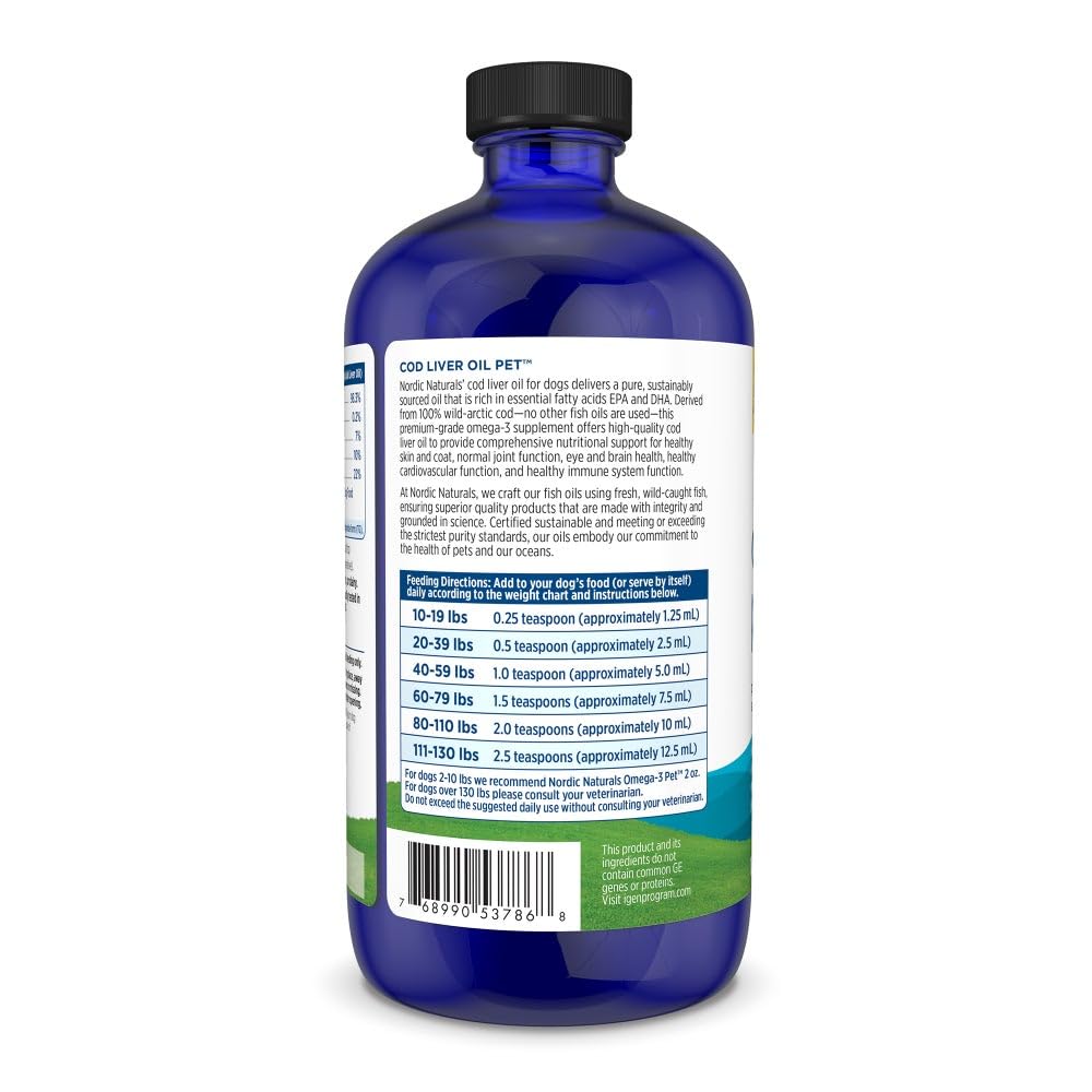 Nordic Naturals Pet Cod Liver Oil, Unflavored - 16 oz - 1048 mg Omega-3 Per Teaspoon - Fish Oil for Dogs with EPA & DHA - Promotes Skin, Coat, & Immune Health - dailyvitalstore