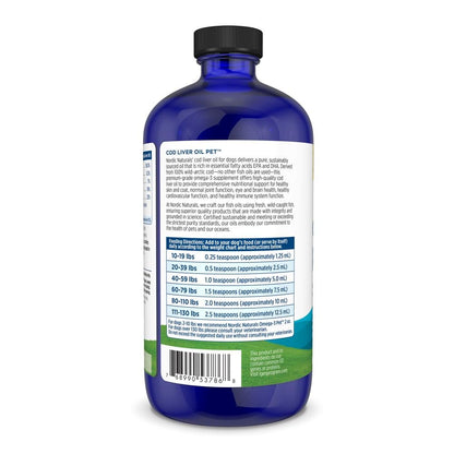Nordic Naturals Pet Cod Liver Oil, Unflavored - 16 oz - 1048 mg Omega-3 Per Teaspoon - Fish Oil for Dogs with EPA & DHA - Promotes Skin, Coat, & Immune Health - dailyvitalstore