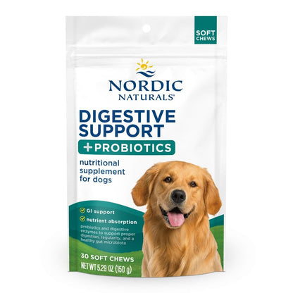 Nordic Naturals Pet Digestive Support with Probiotics, Pork Bone Broth Flavor - 30 Soft Chews - Nutritional Supplement for a Healthy Digestive System and GI Support - 30 Non-GMO Chews - dailyvitalstore