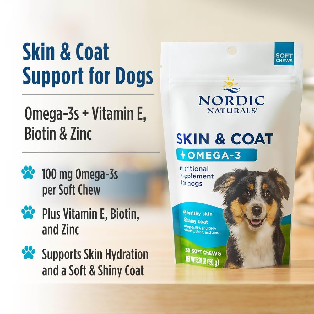 Nordic Naturals Pet Skin & Coat Soft Chews with Omega-3-30 Pork Bone Broth Flavored Soft Chews - Nutritional Support for Healthy Skin & a Soft and Shiny Coat - Non-GMO and IFOS Certified - dailyvitalstore