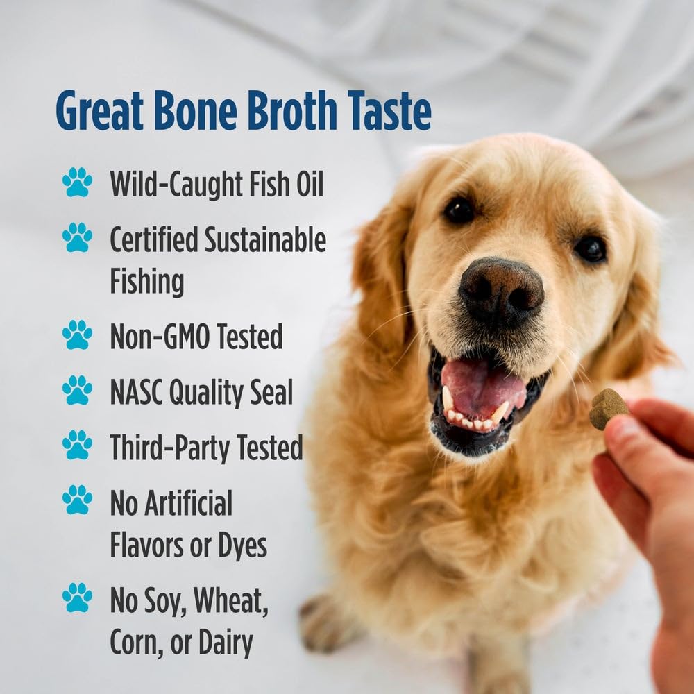 Nordic Naturals Pet Skin & Coat Soft Chews with Omega-3-30 Pork Bone Broth Flavored Soft Chews - Nutritional Support for Healthy Skin & a Soft and Shiny Coat - Non-GMO and IFOS Certified - dailyvitalstore