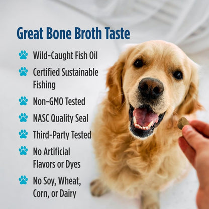 Nordic Naturals Pet Skin & Coat Soft Chews with Omega-3-30 Pork Bone Broth Flavored Soft Chews - Nutritional Support for Healthy Skin & a Soft and Shiny Coat - Non-GMO and IFOS Certified - dailyvitalstore