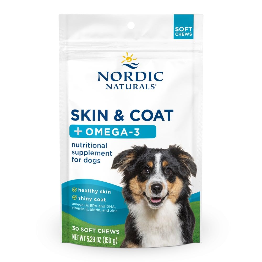 Nordic Naturals Pet Skin & Coat Soft Chews with Omega-3-30 Pork Bone Broth Flavored Soft Chews - Nutritional Support for Healthy Skin & a Soft and Shiny Coat - Non-GMO and IFOS Certified - dailyvitalstore