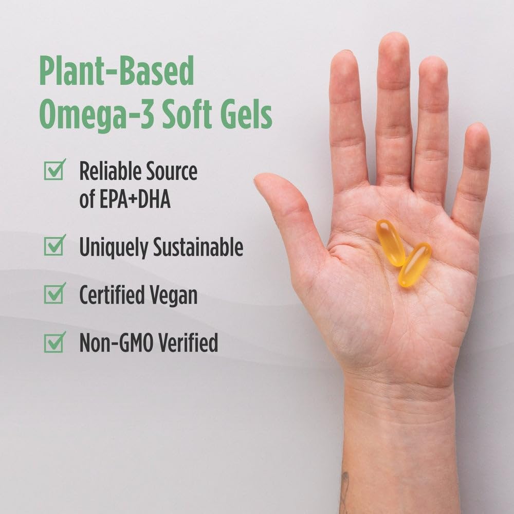 Nordic Naturals Plant Based Ultimate Omega, Lemon Flavor - 60 Vegetarian Soft Gels - 1210 mg Omega-3 - Vegan EPA and DHA - Supplement Made from Algae - Brain & Heart Support - Non-GMO - 30 Servings - dailyvitalstore