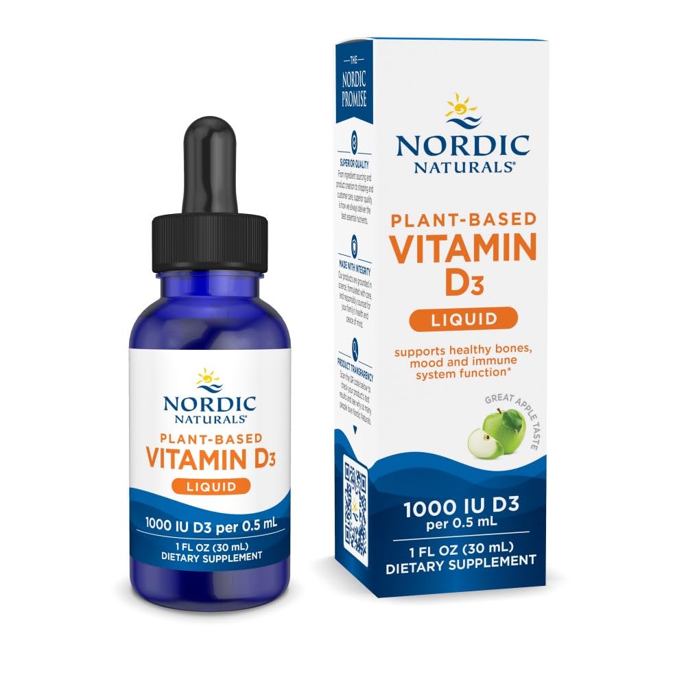 Nordic Naturals Plant-Based Vitamin D3 Liquid - 1 oz - 1000 IU Vitamin D3 - Healthy Bones, Mood & Immune System Function - Non-GMO, Vegan - 60 Servings - dailyvitalstore