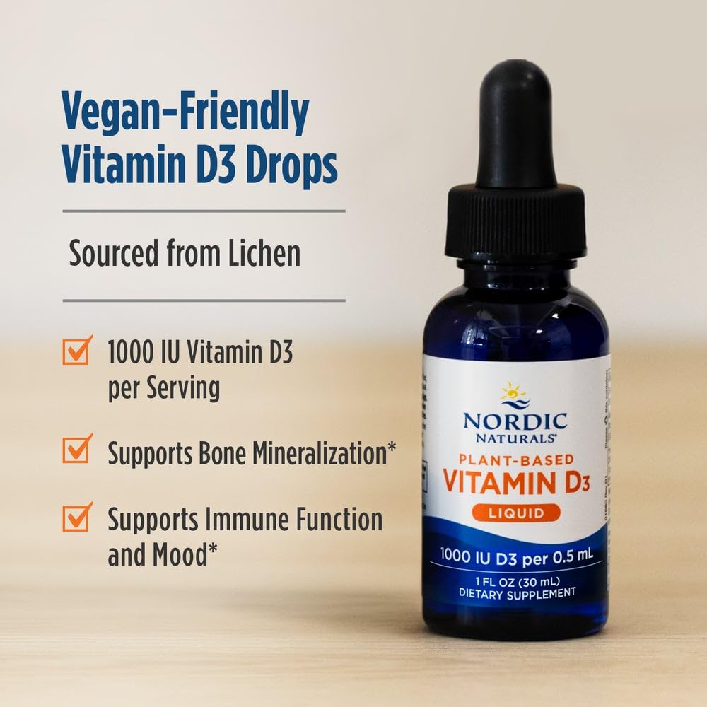 Nordic Naturals Plant-Based Vitamin D3 Liquid - 1 oz - 1000 IU Vitamin D3 - Healthy Bones, Mood & Immune System Function - Non-GMO, Vegan - 60 Servings - dailyvitalstore