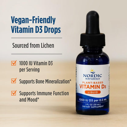 Nordic Naturals Plant-Based Vitamin D3 Liquid - 1 oz - 1000 IU Vitamin D3 - Healthy Bones, Mood & Immune System Function - Non-GMO, Vegan - 60 Servings - dailyvitalstore