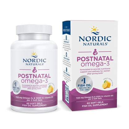 Nordic Naturals Postnatal Omega-3, Lemon - 60 Soft Gels - 1120 Total Omega-3 + 1000 IU Vitamin D3 - Formulated for New Moms; Supports Optimal Wellness, Positive Mood, Healthy Metabolism - 30 Servings - dailyvitalstore