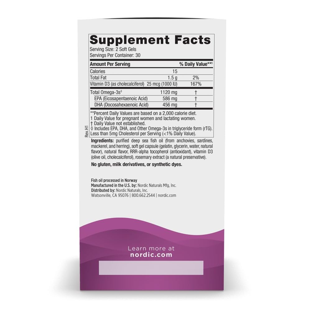 Nordic Naturals Postnatal Omega-3, Lemon - 60 Soft Gels - 1120 Total Omega-3 + 1000 IU Vitamin D3 - Formulated for New Moms; Supports Optimal Wellness, Positive Mood, Healthy Metabolism - 30 Servings - dailyvitalstore