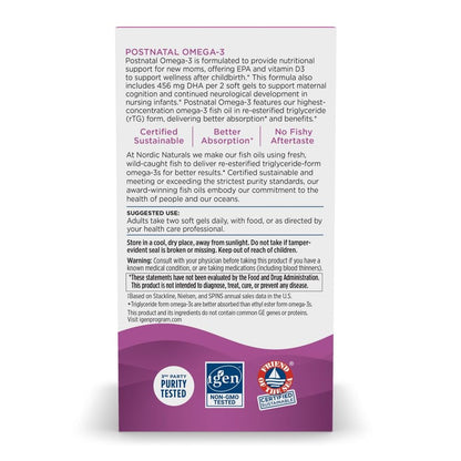 Nordic Naturals Postnatal Omega-3, Lemon - 60 Soft Gels - 1120 Total Omega-3 + 1000 IU Vitamin D3 - Formulated for New Moms; Supports Optimal Wellness, Positive Mood, Healthy Metabolism - 30 Servings - dailyvitalstore